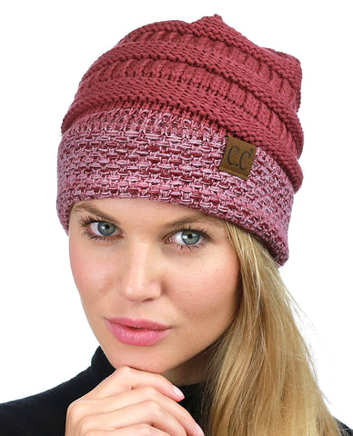 Nyfashion101 C.C Cable Knit Soft Stretch Multicolor Stitch Cuff Skully Beanie Hat