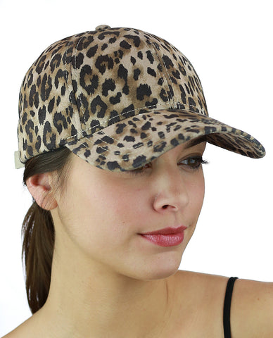 Nyfashion101 C.C Leopard Print Faux Suede Adjustable Precurved Bill Baseball Cap Hat