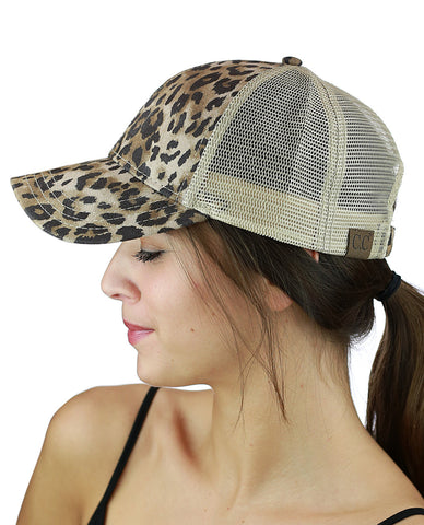 Nyfashion101 C.C Leopard Print Faux Suede Front Panel Mesh Back Precurved Baseball Cap Hat