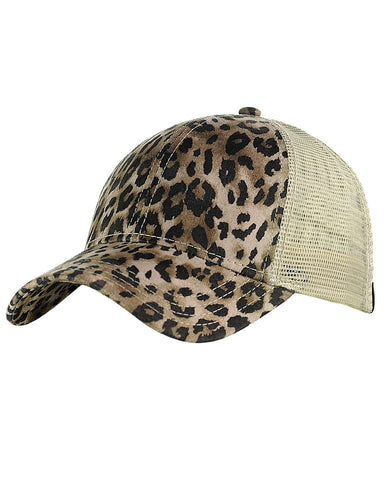 nyfashion101 C.C Leopard Print Faux Suede Front Panel Mesh Back Precurved Baseball Cap Hat