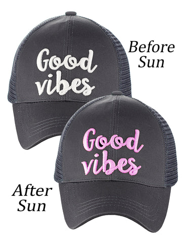 Nyfashion101 C.C Ponycap Color Changing Embroidered Quote Adjustable Trucker Baseball Cap Good Vibes