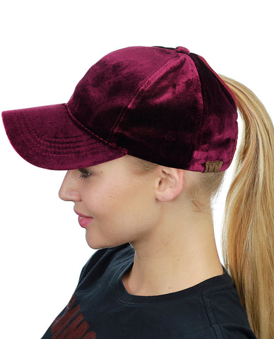Nyfashion101 C.C Ponycap Messy High Bun Ponytail Soft Velvet Adjustable Baseball Cap Hat