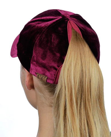 Nyfashion101 C.C Ponycap Messy High Bun Ponytail Soft Velvet Adjustable Baseball Cap Hat