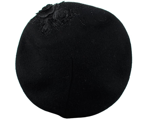Nyfashion101 C.C Rhinestone Embellished Embroidered Flower French Style Angora Beret