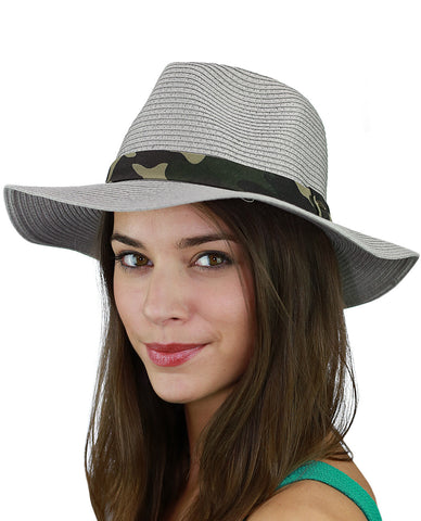 nyfashion101 C.C Teardrop Dent Paper Woven Panama Sun Beach Hat with Camouflage Band