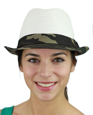 Nyfashion101 C.C. Unisex Camouflage Band And Brim Weaved Fedora Trilby Hat
