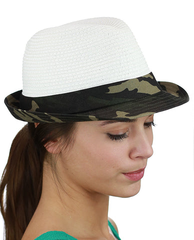 Nyfashion101 C.C. Unisex Camouflage Band And Brim Weaved Fedora Trilby Hat