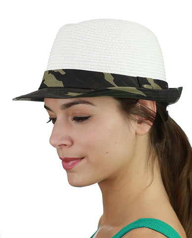 nyfashion101 C.C. Unisex Camouflage Band and Brim Weaved Fedora Trilby Hat nyfashion101 C.C. Unisex Camouflage Band and Brim Weaved Fedora Trilby Hat