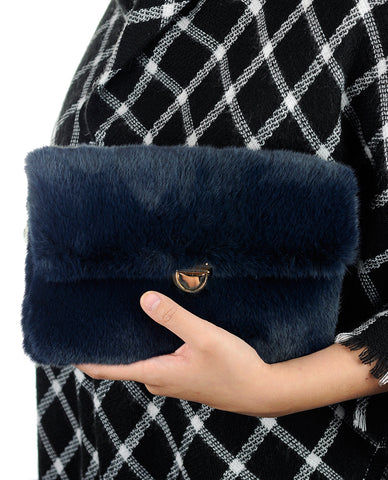 Nyfashion101 C.C Women's Evening Faux Fur Fuzzy Crossbody Shoulder Bag Envelope Clutch Purse