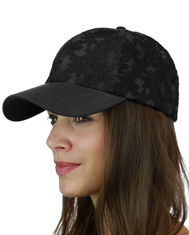Nyfashion101 C.C Women's Floral Lace Panel Vented Adjustable Precurved Baseball Cap Hat