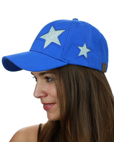Nyfashion101 C.C Women's Glitter Star Cut Design Cotton Adjustable Precurved Baseball Cap Hat