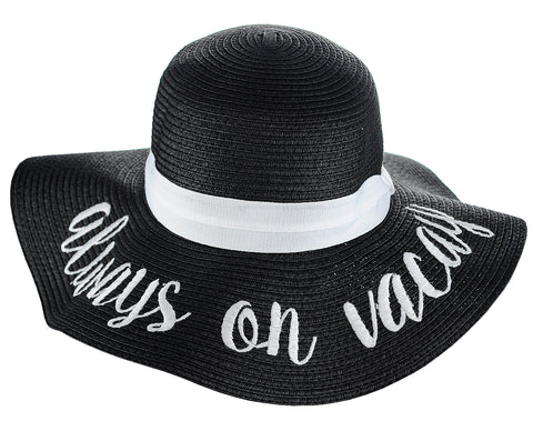 Nyfashion101 C.C Women's Paper Weaved Crushable Beach Embroidered Quote Floppy Brim Sun Hat Always On Vacay