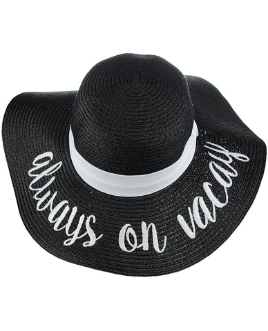 Nyfashion101 C.C Women's Paper Weaved Crushable Beach Embroidered Quote Floppy Brim Sun Hat Always On Vacay