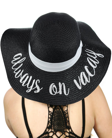 nyfashion101 C.C Women's Paper Weaved Crushable Beach Embroidered Quote Floppy Brim Sun Hat Always on Vacay