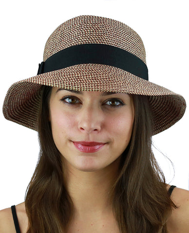 Nyfashion101 C.C Women's Paper Woven Cloche Bucket Hat With Black Bow Band