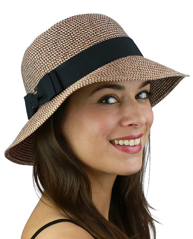 Nyfashion101 C.C Women's Paper Woven Cloche Bucket Hat With Black Bow Band