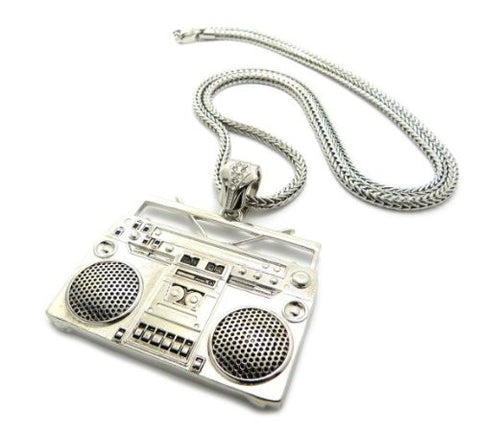 Nyfashion101 Celebrity Style Shiny Silver-Tone Boombox Pendant W/4mm 36" Franco Chain Necklace XP889R