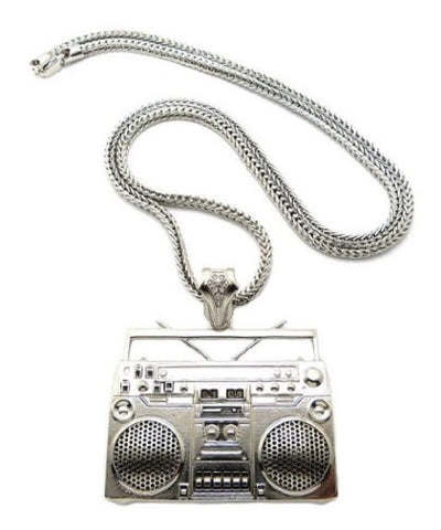 nyfashion101 Celebrity Style Shiny Silver-Tone Boombox Pendant w/4mm 36" Franco Chain Necklace XP889R