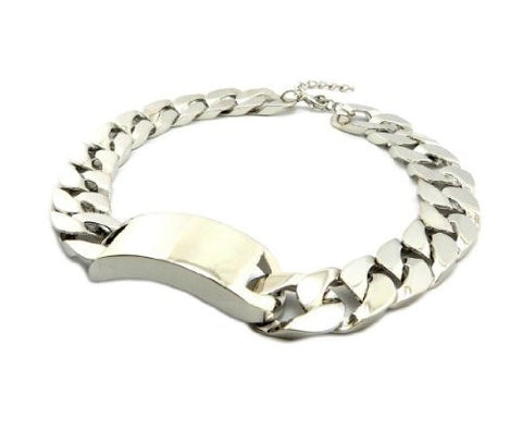 Nyfashion101 Celebrity Style Shiny Silver-Tone ID Piece Pendant W/18mm 15" Link Chain Necklace GKY528R