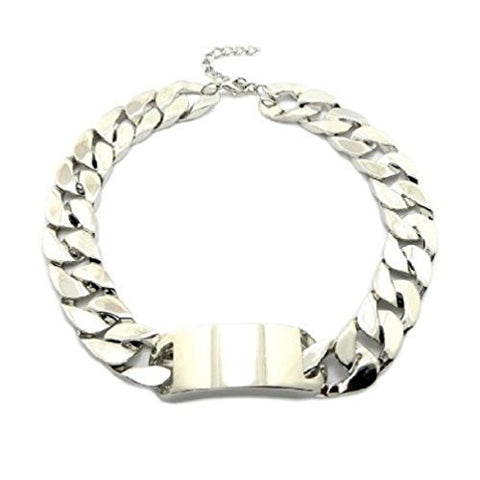 nyfashion101 Celebrity Style Shiny Silver-Tone ID Piece Pendant w/18mm 15" Link Chain Necklace GKY528R
