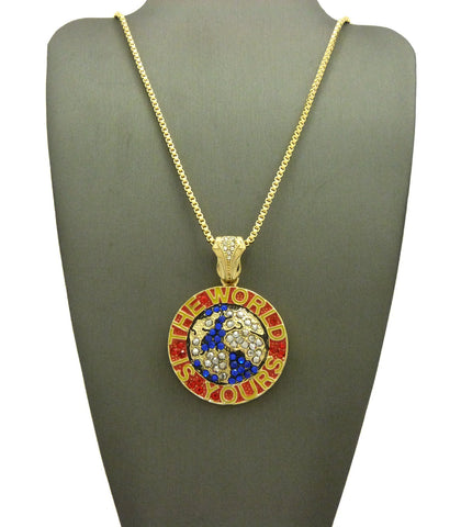 Nyfashion101 Color Stone Stud The World Is Yours Pendant With Chain Necklace