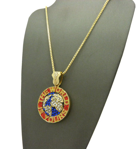 Nyfashion101 Color Stone Stud The World Is Yours Pendant With Chain Necklace