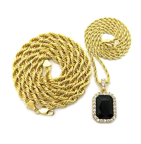 Nyfashion101 Colored Gemstone Pendant With 3mm 24" Rope Chain And 6mm 30" Rope Chain Necklace In Gold-Tone