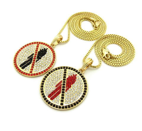 Nyfashion101 Colored Stone Border Rapper Music Video Monster Logo Pendant Set W/ Box Chain Necklaces In Gold-Tone