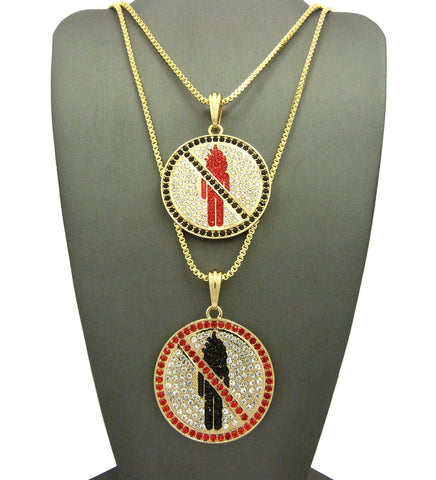 Nyfashion101 Colored Stone Border Rapper Music Video Monster Logo Pendant Set W/ Box Chain Necklaces In Gold-Tone