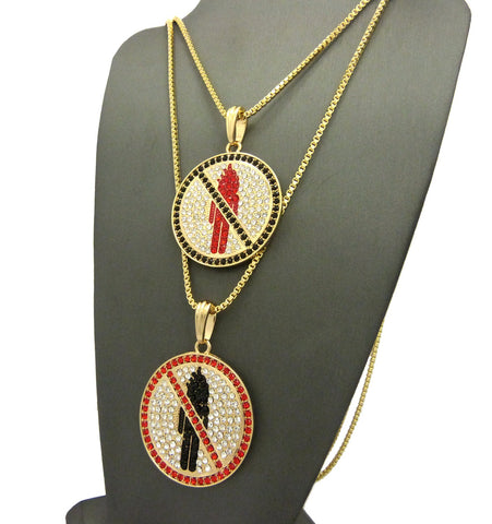 Nyfashion101 Colored Stone Border Rapper Music Video Monster Logo Pendant Set W/ Box Chain Necklaces In Gold-Tone