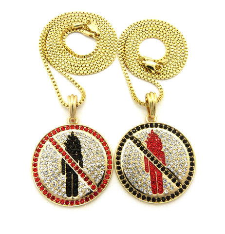 nyfashion101 Colored Stone Border Rapper Music Video Monster Logo Pendant Set w/ Box Chain Necklaces in Gold-Tone