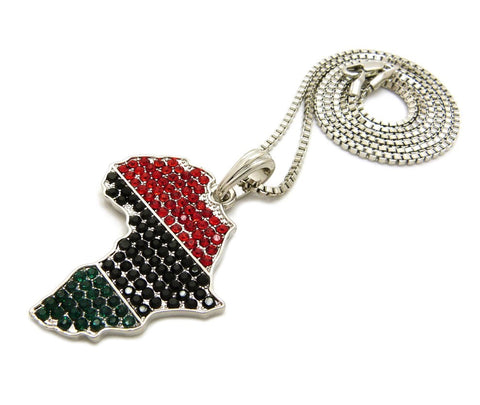 Nyfashion101 Colored Stone Pan Africa Continent Pendant With 2mm 24" Box Chain Necklace