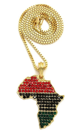 Nyfashion101 Colored Stone Pan Africa Continent Pendant With 2mm 24" Box Chain Necklace