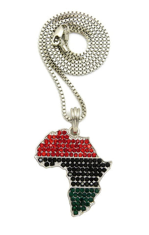 nyfashion101 Colored Stone Pan Africa Continent Pendant with 2mm 24" Box Chain Necklace