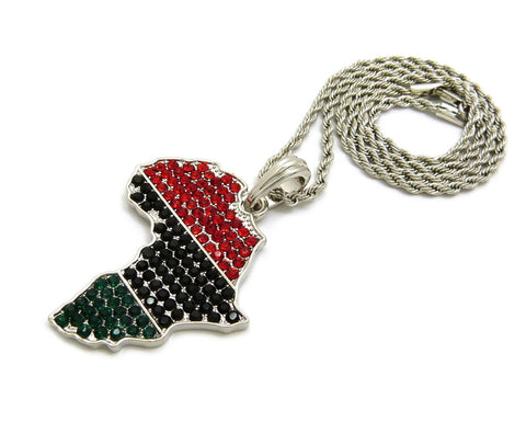 Nyfashion101 Colored Stone Pan Africa Continent Pendant With 2mm 24" Rope Chain Necklace
