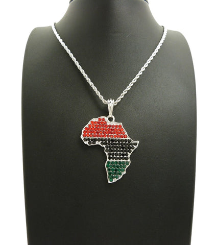 Nyfashion101 Colored Stone Pan Africa Continent Pendant With 2mm 24" Rope Chain Necklace