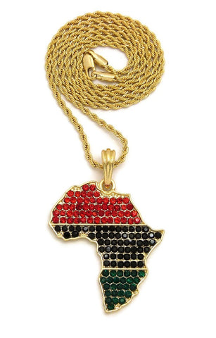 Nyfashion101 Colored Stone Pan Africa Continent Pendant With 2mm 24" Rope Chain Necklace