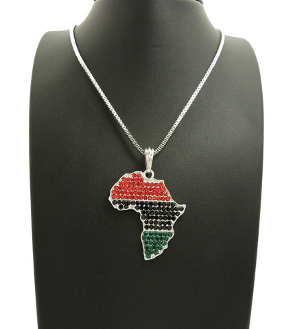 Nyfashion101 Colored Stone Pan Africa Continent Pendant With 2mm 24" Box Chain Necklace
