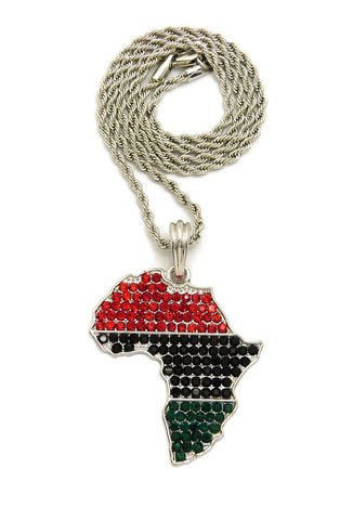nyfashion101 Colored Stone Pan Africa Continent Pendant with 2mm 24" Rope Chain Necklace