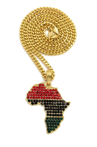 Nyfashion101 Colored Stone Pan Africa Continent Pendant With 3mm 24" Cuban Chain Necklace