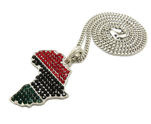 Nyfashion101 Colored Stone Pan Africa Continent Pendant With 3mm 24" Cuban Chain Necklace