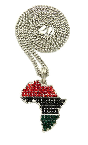 nyfashion101 Colored Stone Pan Africa Continent Pendant with 3mm 24" Cuban Chain Necklace