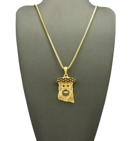 Nyfashion101 Colored Stone Stud Jesus Face Pendant With Chain Necklace