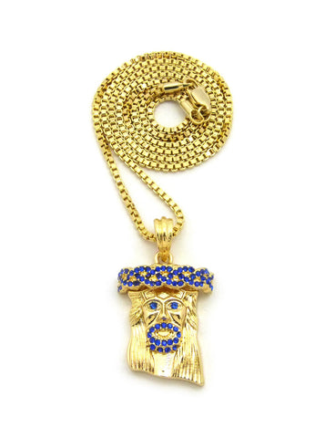 Nyfashion101 Colored Stone Stud Jesus Face Pendant With Chain Necklace