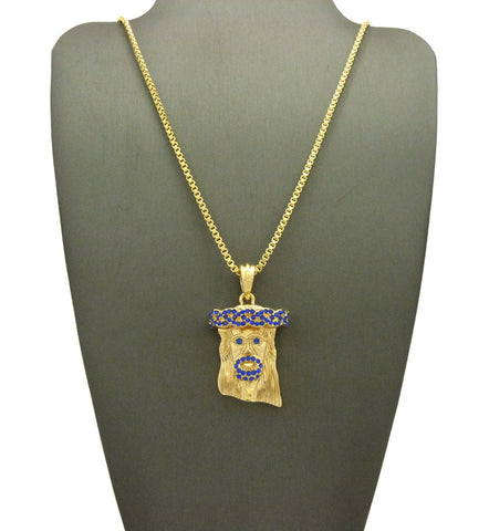 Nyfashion101 Colored Stone Stud Jesus Face Pendant With Chain Necklace