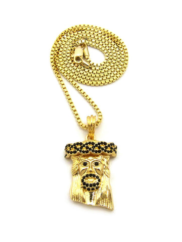 nyfashion101 Colored Stone Stud Jesus Face Pendant with Chain Necklace