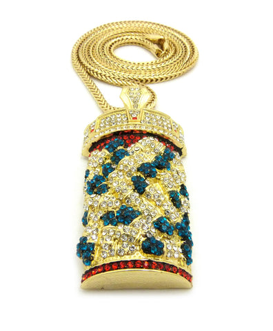 Nyfashion101 Colored Stone Stud Pill Bottle Pendant W/4mm 36" Franco Chain Gold-Tone