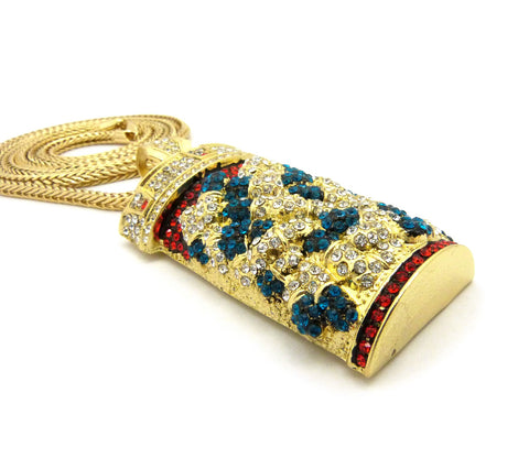 Nyfashion101 Colored Stone Stud Pill Bottle Pendant W/4mm 36" Franco Chain Gold-Tone