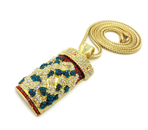Nyfashion101 Colored Stone Stud Pill Bottle Pendant W/4mm 36" Franco Chain Gold-Tone