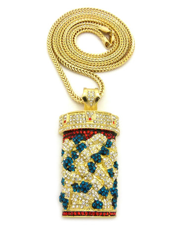 nyfashion101 Colored Stone Stud Pill Bottle pendant w/4mm 36" Franco Chain Gold-Tone